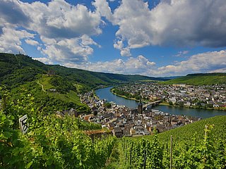 Blick auf Bernkastel-Kues und die Weinberge