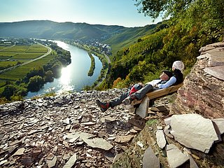 Blick vom Klettersteig auf die Mosel und  Ürzig