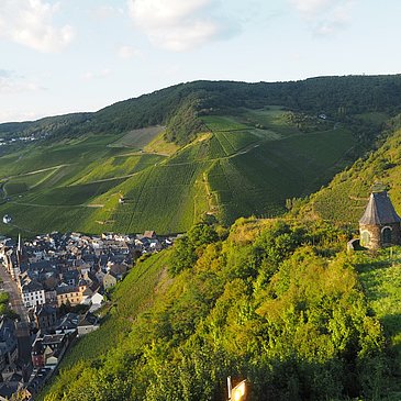 Blick von der Burg auf das Wehr Häuschen