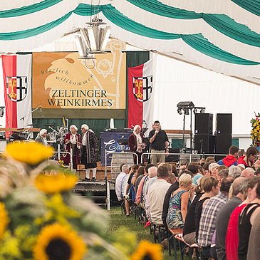 Im Festzelt während der Weinprobe
