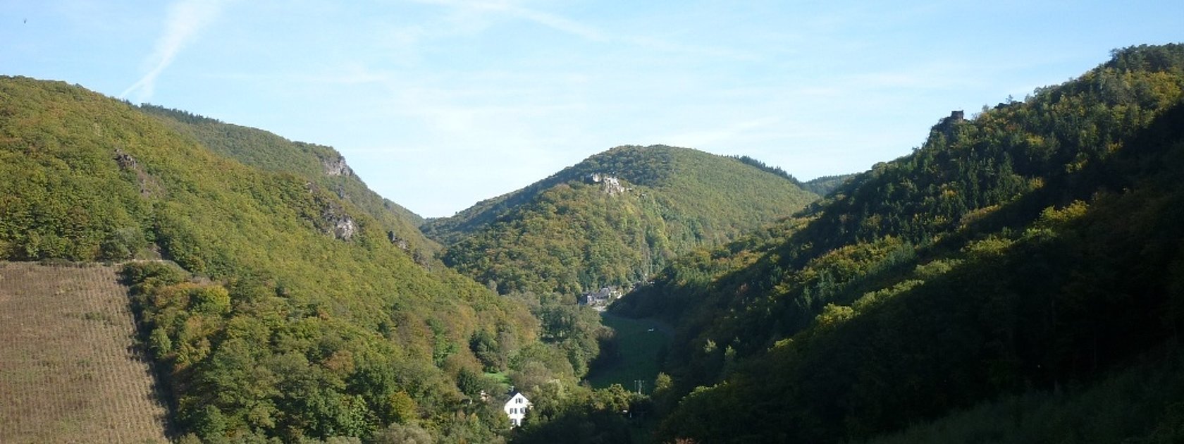 Blick ins Veldenzer Bachtal mit Schloss Veldenz